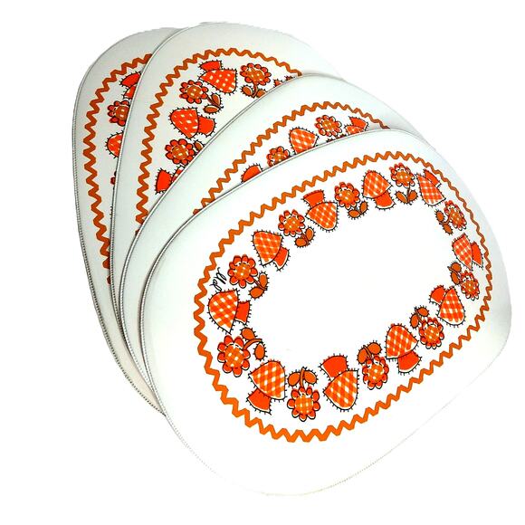 & Other Stories Other - Vintage 70s Orange Mushroom Placemats Retro Floral Oval Table Mats Set of 4